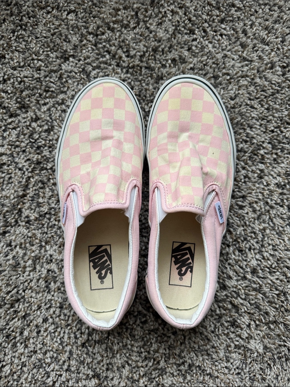 Vans Slip-On Checkerboard Sneakers - Light Pink and Cream